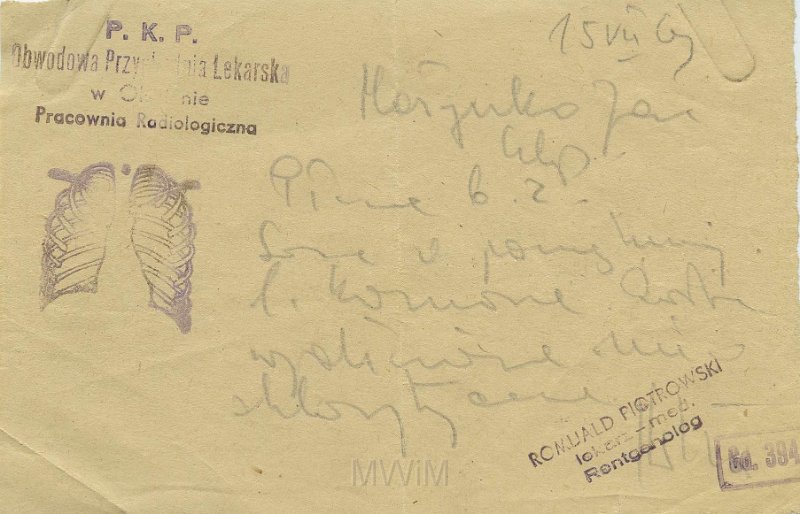 KKE 5467.jpg - Dok. Wyniki wystawione przez obwodową przychodnie lekarską w Olsztynie dla Jana Małyszko dotyczący prześwietlenia płuc, Olsztyn, 15 VII 1959 r.
